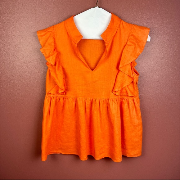 LaRoque Originals orange ruffle 100% linen blouse size small - Picture 1 of 8